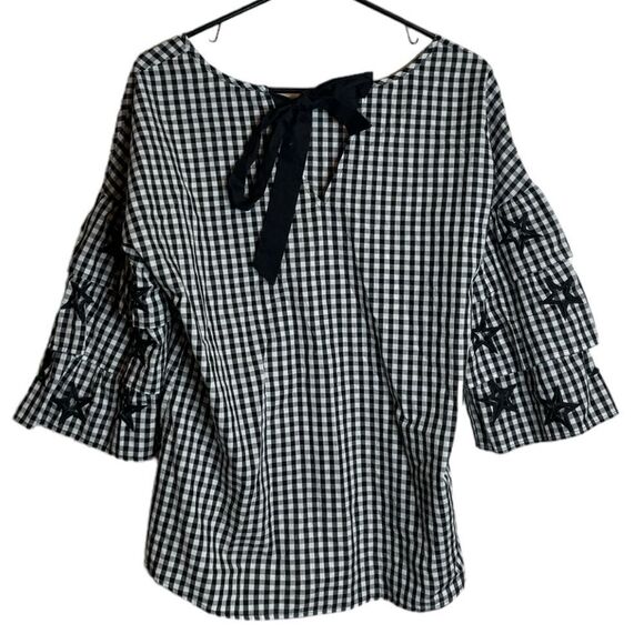 Skies are Blue Black and White Plaid Top size LARGE - Picture 2 of 5